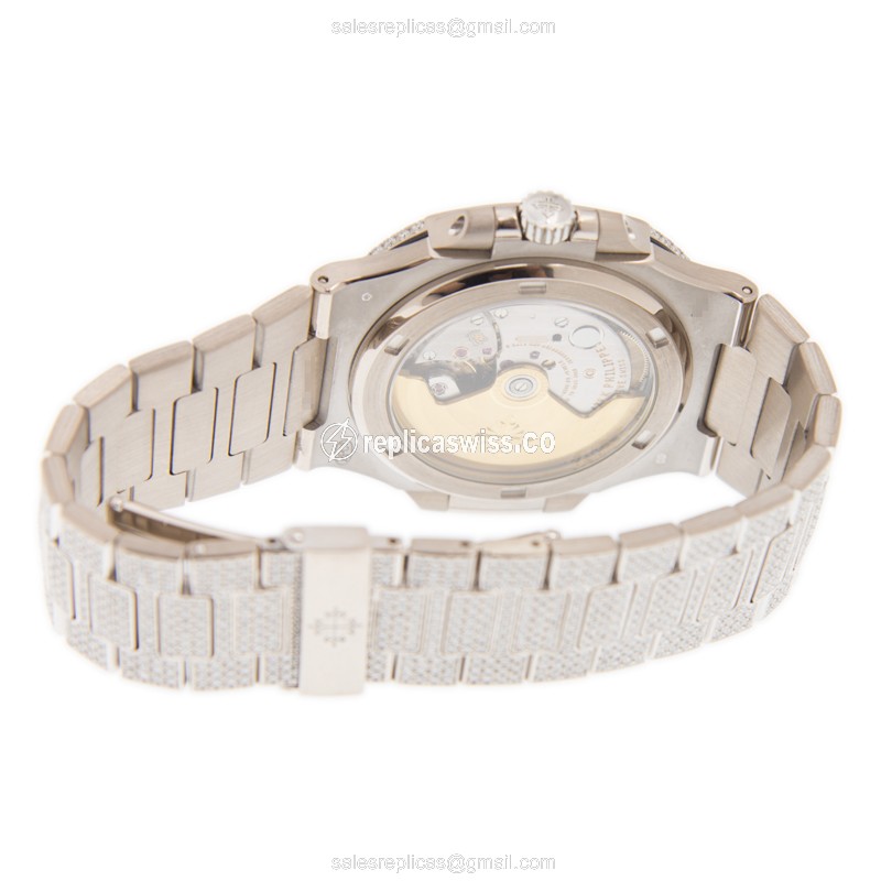 Patek Philippe 5719/1G-010 Replica - Automatic - 18kt White Gold - Diamond Case - Silver Dial - View 4