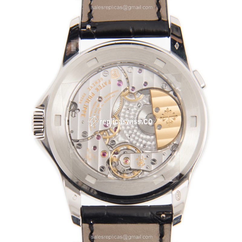 Patek Philippe 5130/10P-011 Replica - Automatic - 950 Platinum - White Dial on Black Alligator Strap - View 3