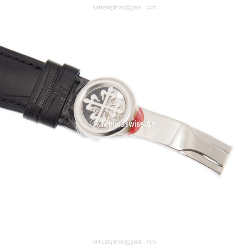 Patek Philippe 5130/10P-011 Replica - Automatic - 950 Platinum - White Dial on Black Alligator Strap - View 4