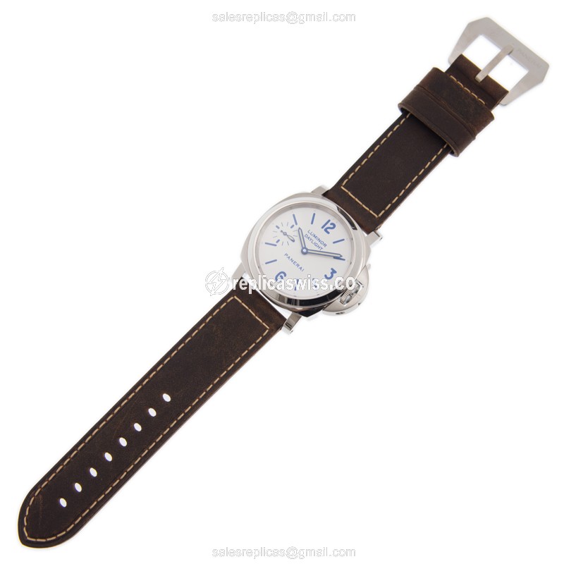 Panerai PAM00650 LUMINOR Replica - Manual - Stainless Steel - White Dial - Brown Leather Strap - View 2