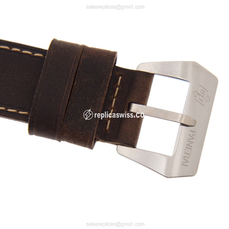 Panerai PAM00650 LUMINOR Replica - Manual - Stainless Steel - White Dial - Brown Leather Strap - View 4