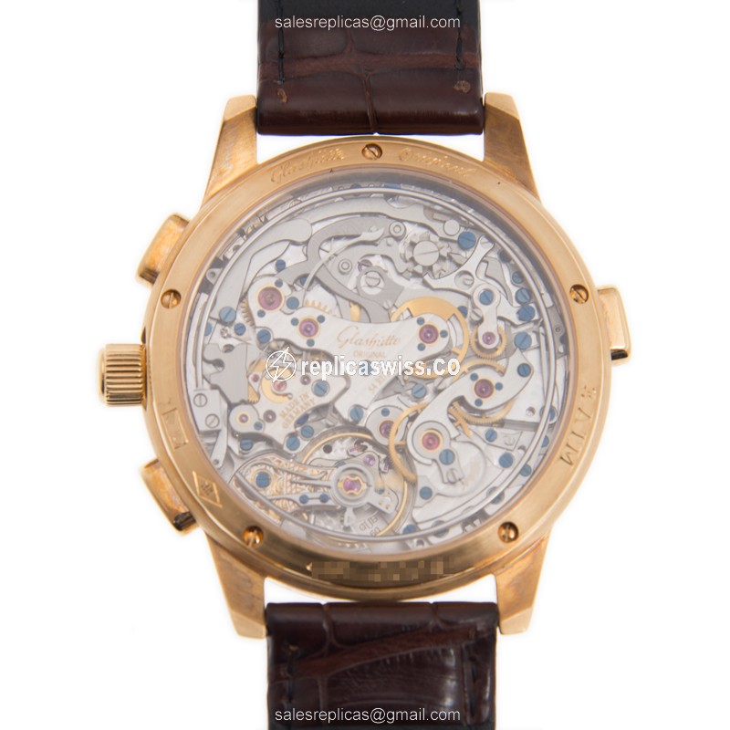 Glashutte 60-01-03-03-06 PANO Manual - 18kt Rose Gold - White Dial - Alligator Brown Strap - View 3