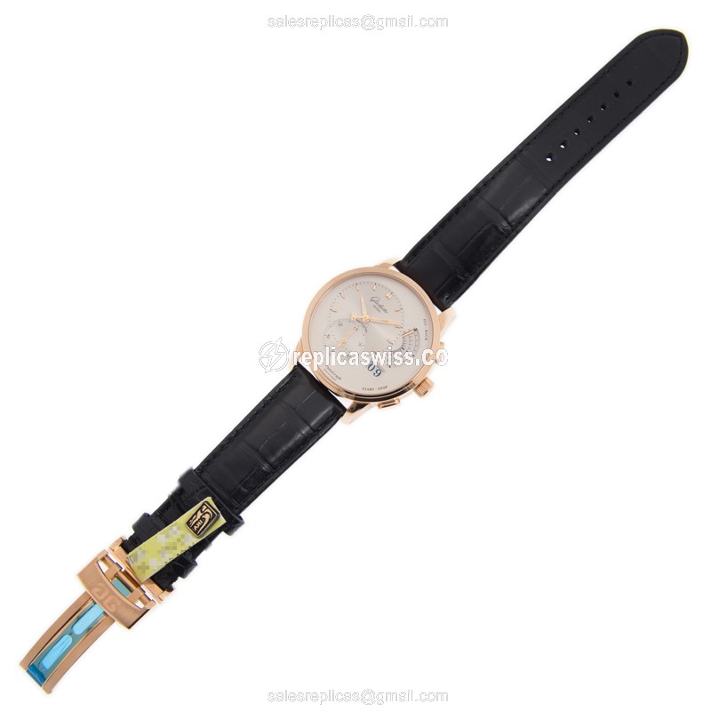 Glashutte PANO Manual Wind 18kt Rose Gold - White Dial - Black Alligator Strap - View 2