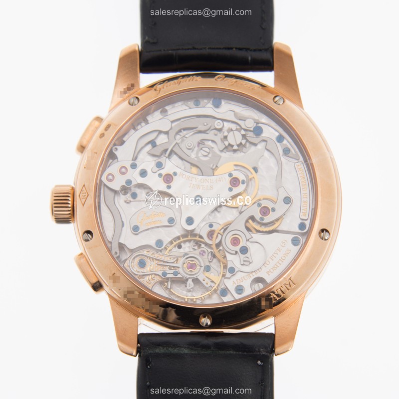 Glashutte PANO Manual Wind 18kt Rose Gold - White Dial - Black Alligator Strap - View 3