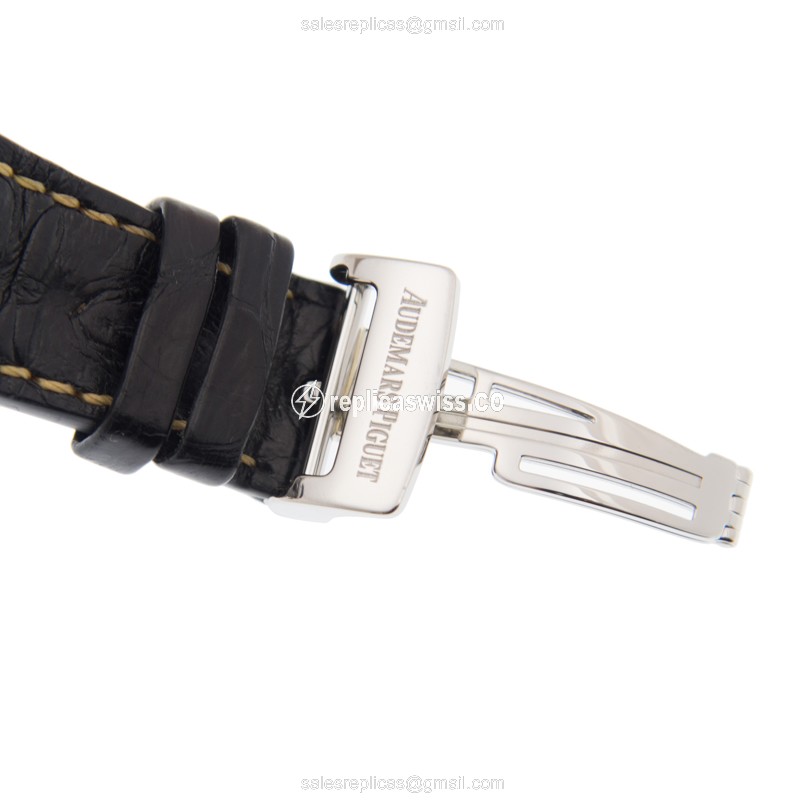 Audemars Piguet Royal Oak Replica - Automatic - Stainless Steel & Diamond - Black Dial - Alligator Black Clasp - View 4