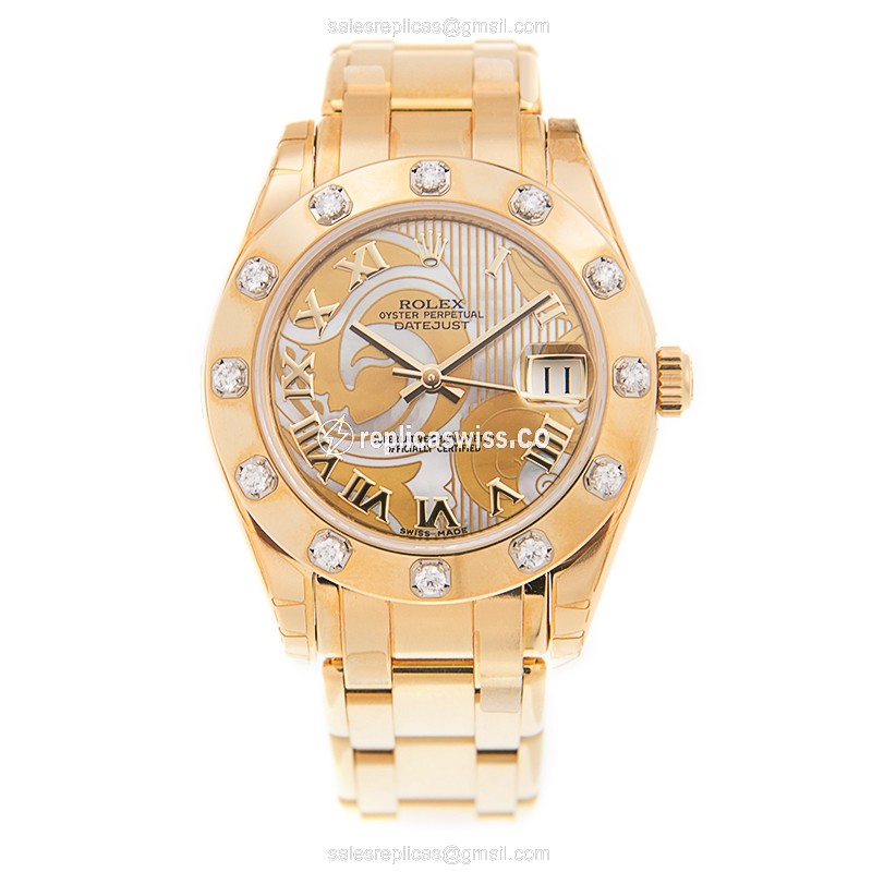 Rolex Datejust Replica - Automatic - 18kt Gold Case - Diamond Bezel - Silver Dial - View 2