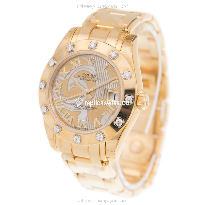 Rolex Datejust Replica - Automatic - 18kt Gold Case - Diamond Bezel - Silver Dial - View 3