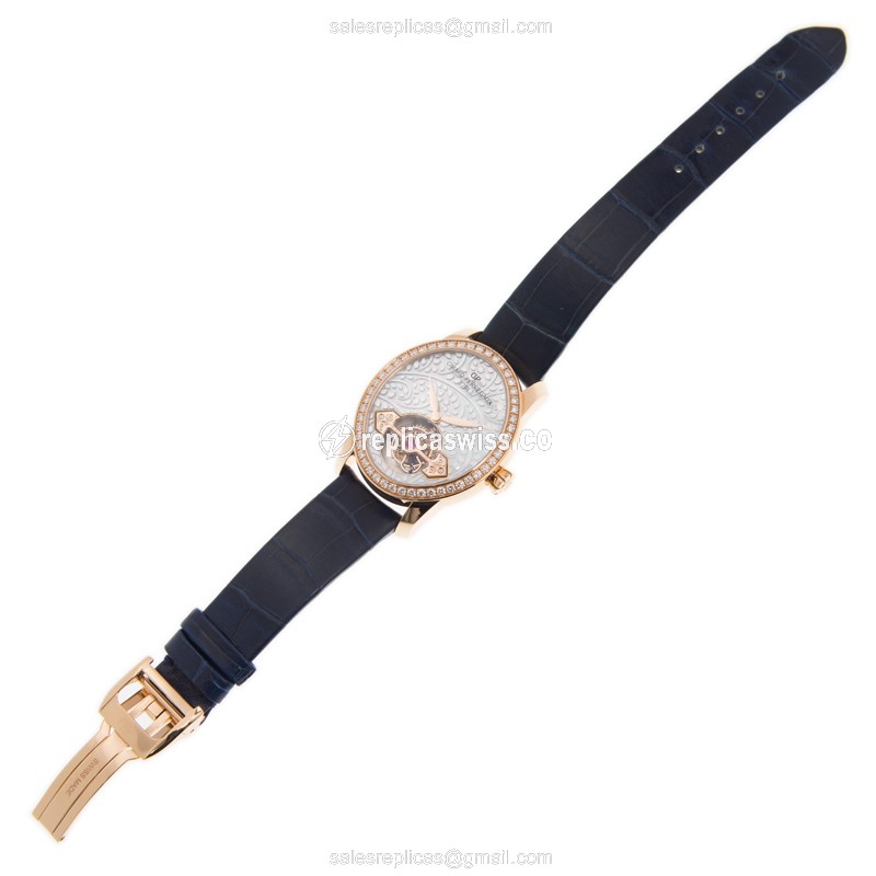 Girard Perregaux CATS EYE 99490D52A706 - Manual Wind - 18kt Rose Gold - Diamond Dial - Blue Alligator Strap - View 2