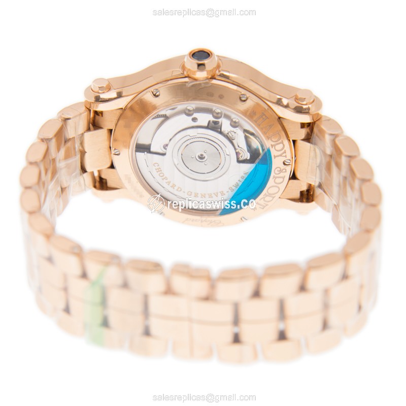 Chopard Happy Sport Replica - Automatic - 18kt Rose Gold - Silver Dial - Gold Strap - View 4
