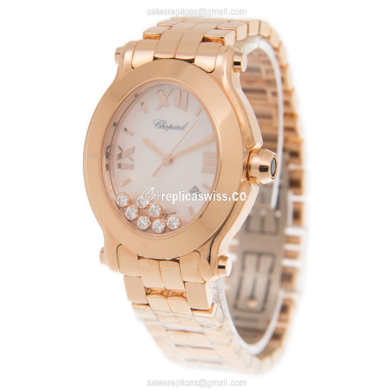 Chopard Happy Sport Quartz 18kt Rose Gold - White Dial - Gold Strap - Automatic - View 3