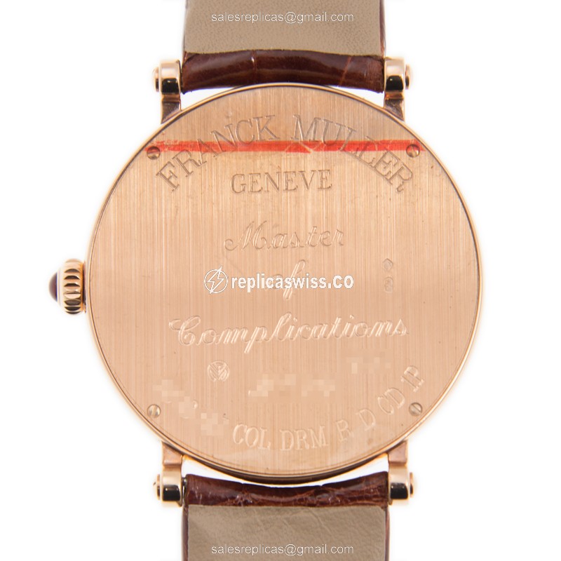 Franck Muller 8038 QZ COL DRM R D CD 1P 5N Round - Quartz - 18kt Rose Gold - Diamonds on White Dial - Leather Strap, Buckle Clasp - View 3