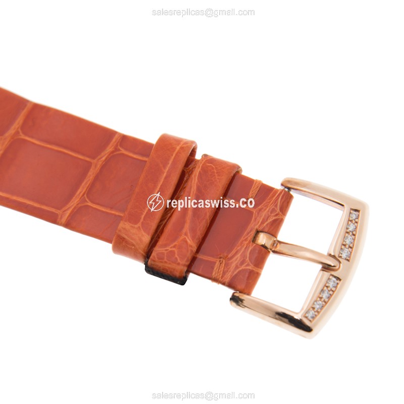 Franck Muller 8035 Replica - Quartz - 18kt Rose Gold Case - White Dial, Orange Leather Strap - View 4