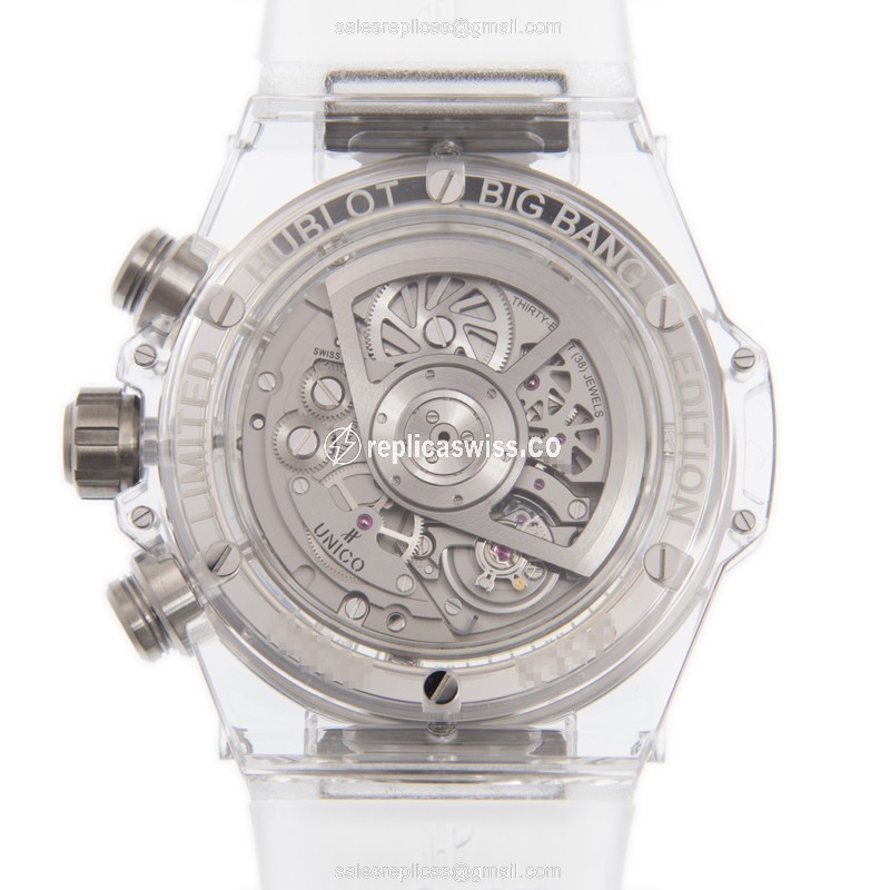 Hublot BIG BANG Rep - Automatic 18kt White Gold - Sapphire Skull - Rubber Clasp - View 3