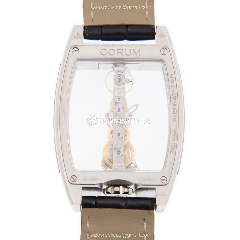 Corum Replica Bridge - Manual - 18kt Gold - Transparent Dial - Black Alligator Strap - View 3