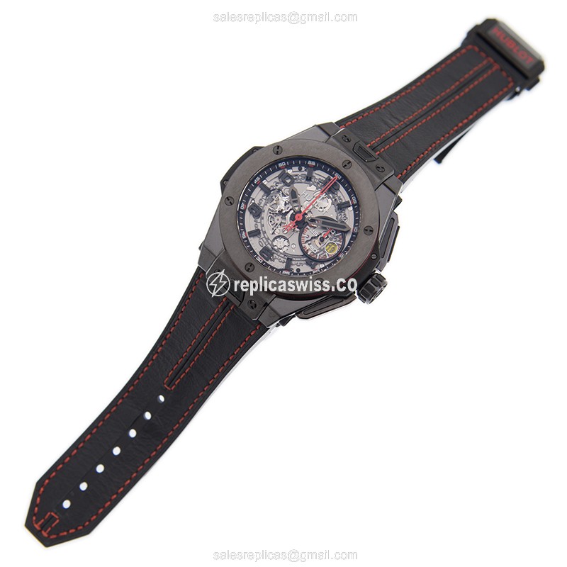 Hublot BIG BANG Replica - Automatic - Ceramics - Silver Dial - Black Leather Strap - View 2
