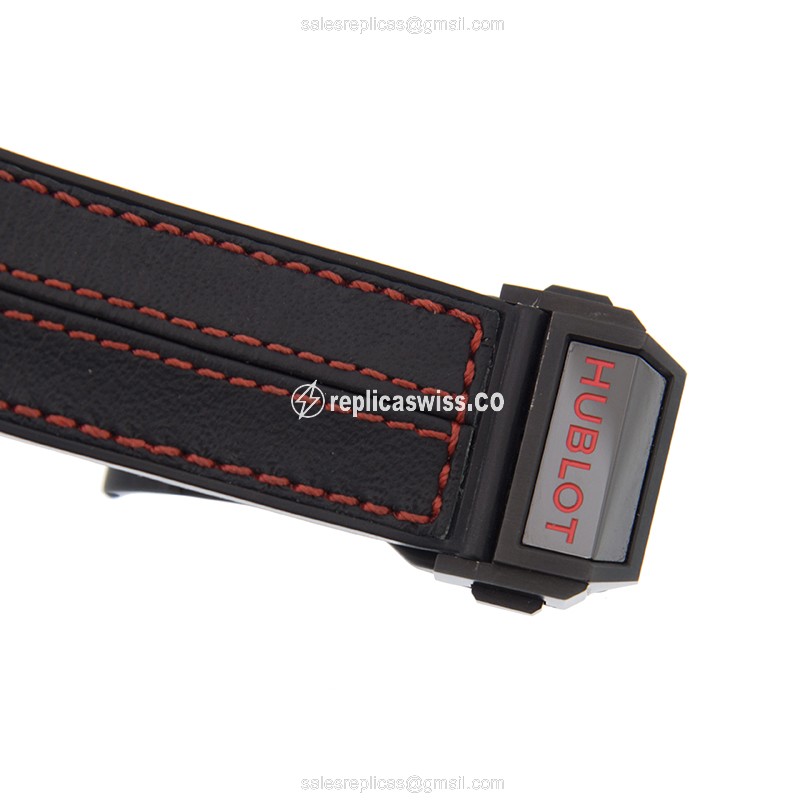 Hublot BIG BANG Replica - Automatic - Ceramics - Silver Dial - Black Leather Strap - View 4