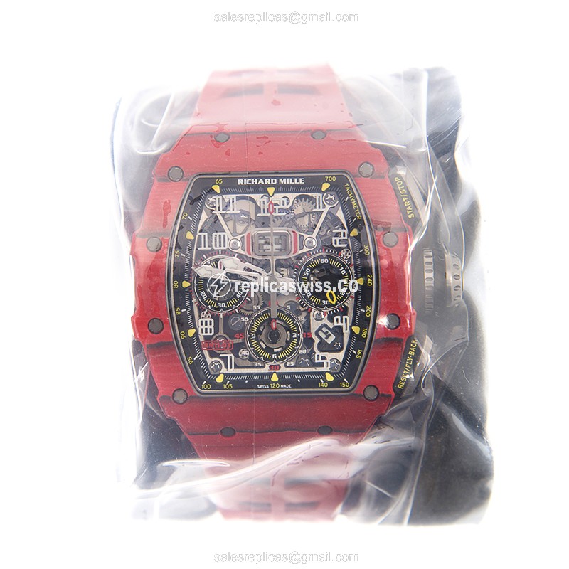 Richard Mille RM11-03 RED NTPT Auto - PVD Titanium Case - Silver Dial - Red Rubber Strap - View 2