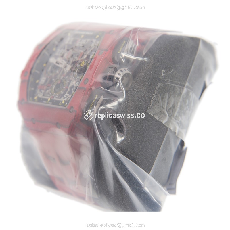 Richard Mille RM11-03 RED NTPT Auto - PVD Titanium Case - Silver Dial - Red Rubber Strap - View 3