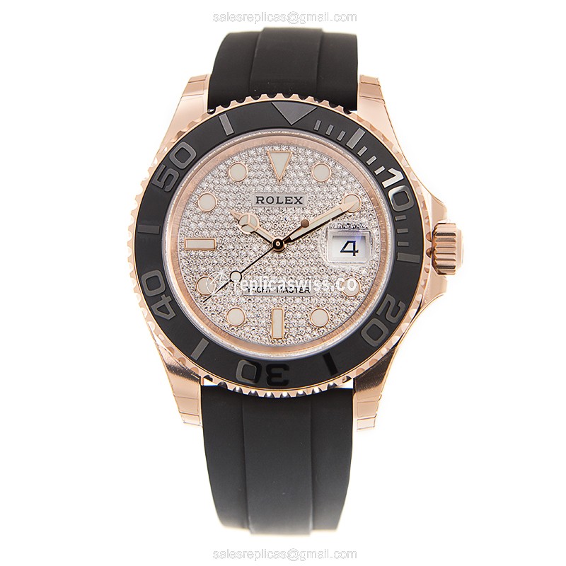 Rolex Yacht Master Replica - Automatic - 18kt Rose Gold Case - Silver Dial, Black Rubber Strap - View 2