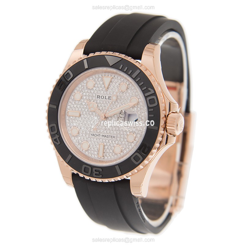 Rolex Yacht Master Replica - Automatic - 18kt Rose Gold Case - Silver Dial, Black Rubber Strap - View 3