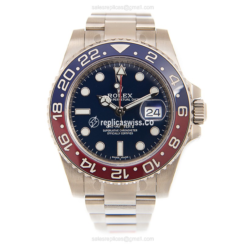 Rolex GMT-MASTER II Replica - Automatic - White Gold - Blue Dial, Silver Clasp - View 2