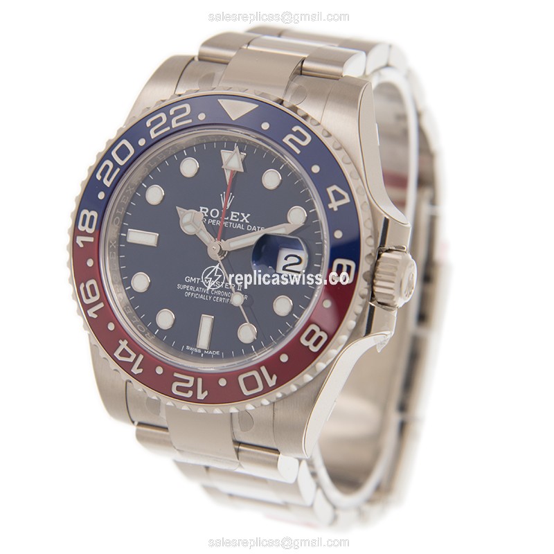 Rolex GMT-MASTER II Replica - Automatic - White Gold - Blue Dial, Silver Clasp - View 3
