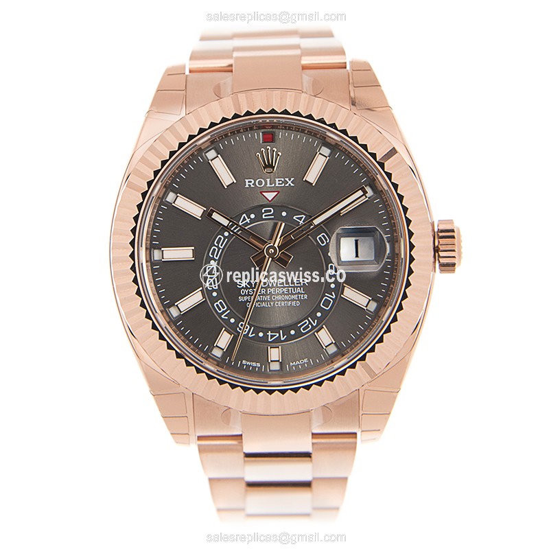 Rolex Sky-Dweller Replica | Automatic | 18kt Gold Case | Gray Dial | Gold Clasp & Gold Strap - View 2