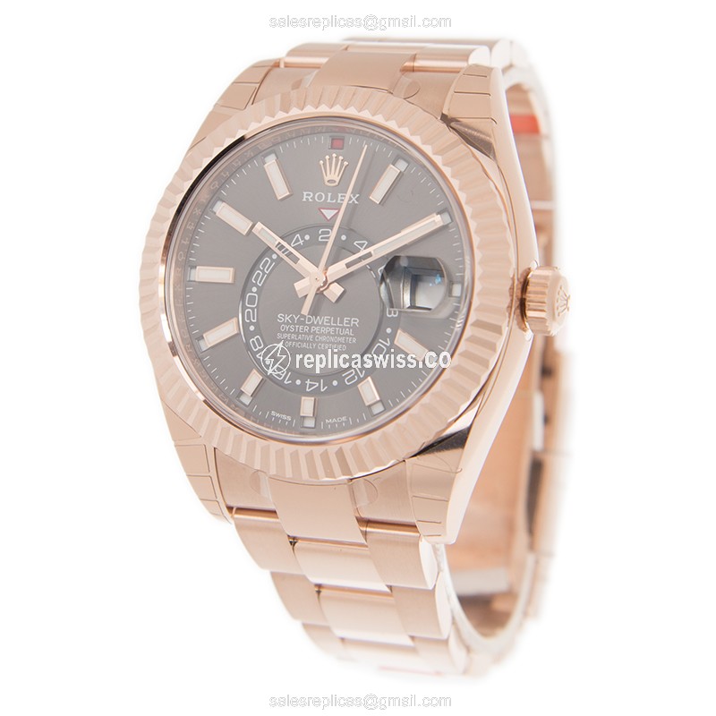Rolex Sky-Dweller Replica | Automatic | 18kt Gold Case | Gray Dial | Gold Clasp & Gold Strap - View 3