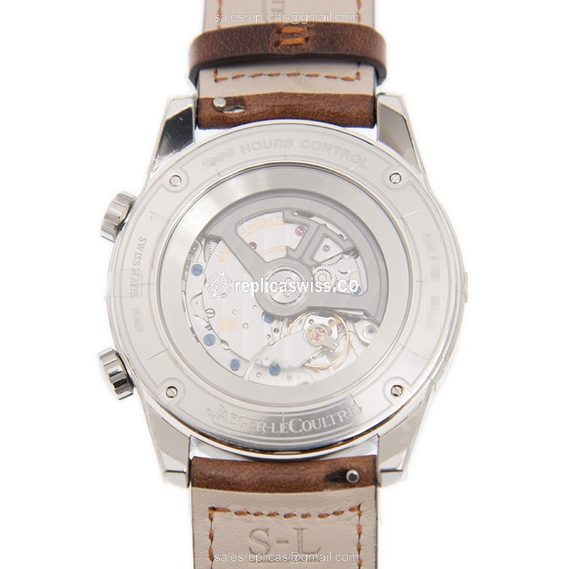 Jaeger-Lecoultre Polaris Date Replica - Automatic - Steel Case - Black Dial - Brown Leather Strap - View 3