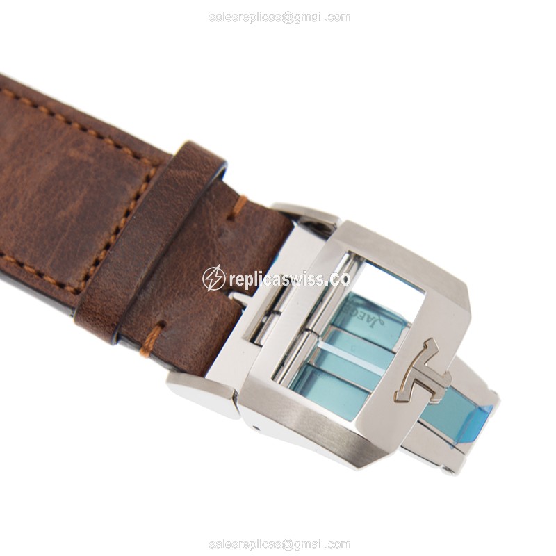 Jaeger-Lecoultre Polaris Date Replica - Automatic - Steel Case - Black Dial - Brown Leather Strap - View 4