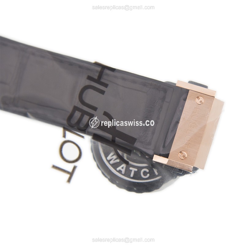 Hublot Classic Fusion Replica - Automatic - 18kt Rose Gold Case - Diamonds - Black Dial - Alligator Strap - View 4