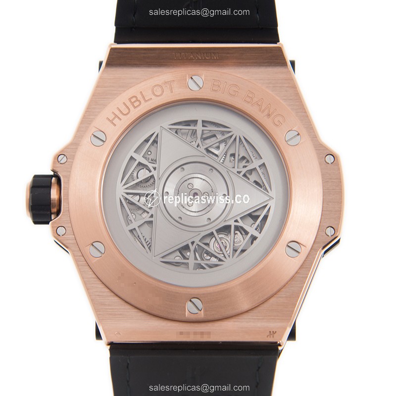 Hublot BIG BANG Replica - Automatic - 18kt Rose Gold - Diamond Bezel - Black Dial - Leather Strap - View 3