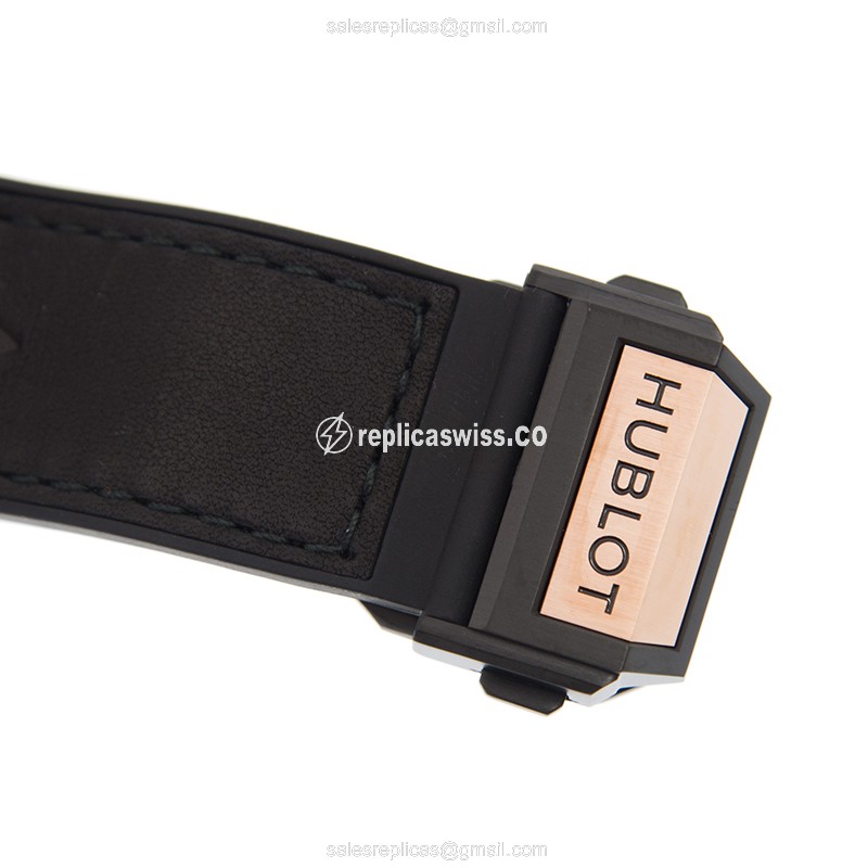Hublot BIG BANG Replica - Automatic - 18kt Rose Gold - Diamond Bezel - Black Dial - Leather Strap - View 4