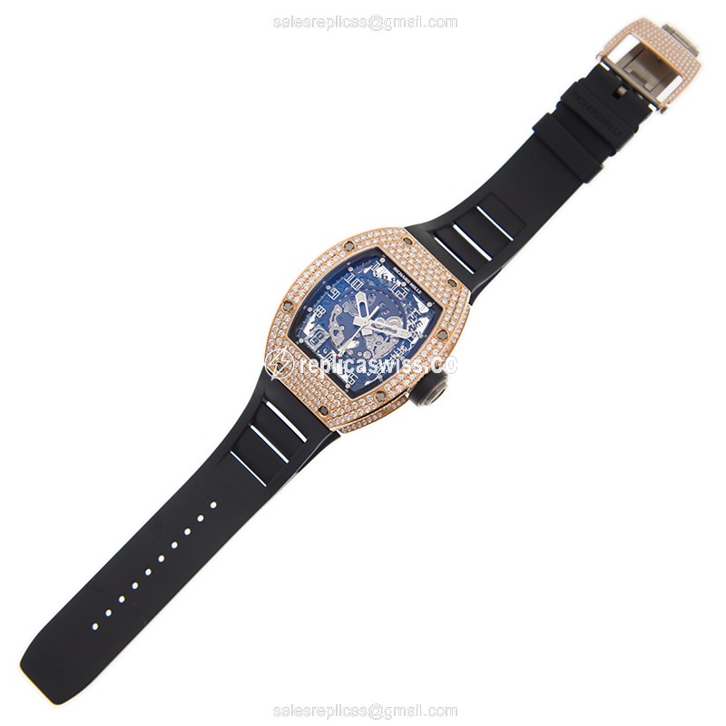 Richard Mille RM010-AH Replica - Automatic - 18kt Rose Gold - Diamond Dial - Black Rubber Strap - View 2