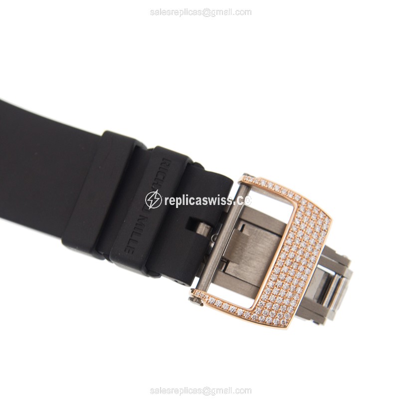 Richard Mille RM010-AH Replica - Automatic - 18kt Rose Gold - Diamond Dial - Black Rubber Strap - View 4