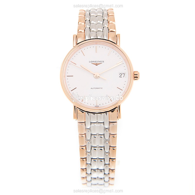 Longines Presence Replica - Automatic - White Dial - 18kt Rose Gold Case & Steel Strap - View 2