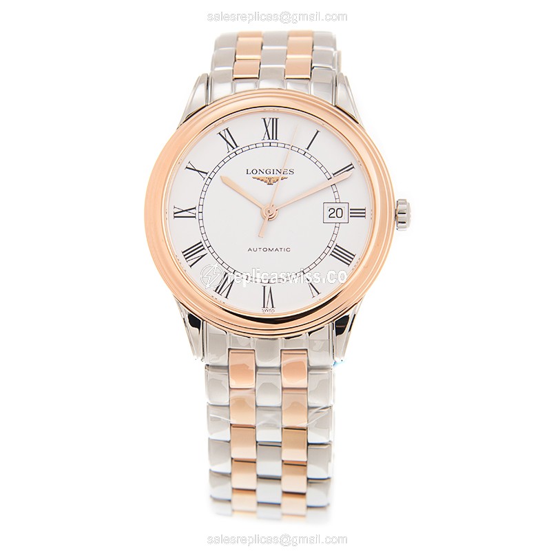 Longines L4.874.3.91.7 Flagship Replica - Automatic - White Dial - 18kt Rose Gold Case & Steel Strap - View 2