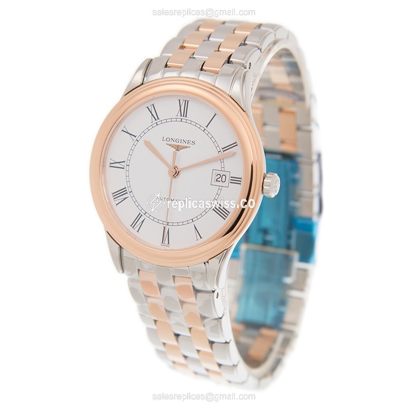Longines L4.874.3.91.7 Flagship Replica - Automatic - White Dial - 18kt Rose Gold Case & Steel Strap - View 3