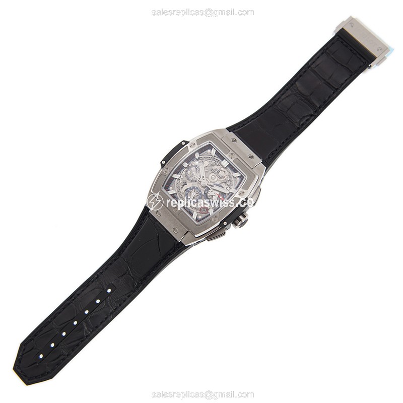 Hublot Big Bang Replica - Automatic - PVD Titanium - Silver Dial - Black Leather Strap - View 2