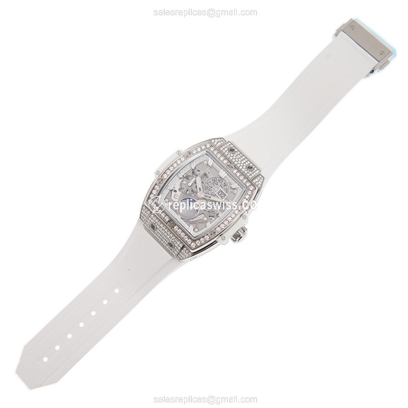 Hublot Spirit of Big Bang Replica - Automatic - Titanium - Diamond - Silver Dial - White Rubber Strap - View 2