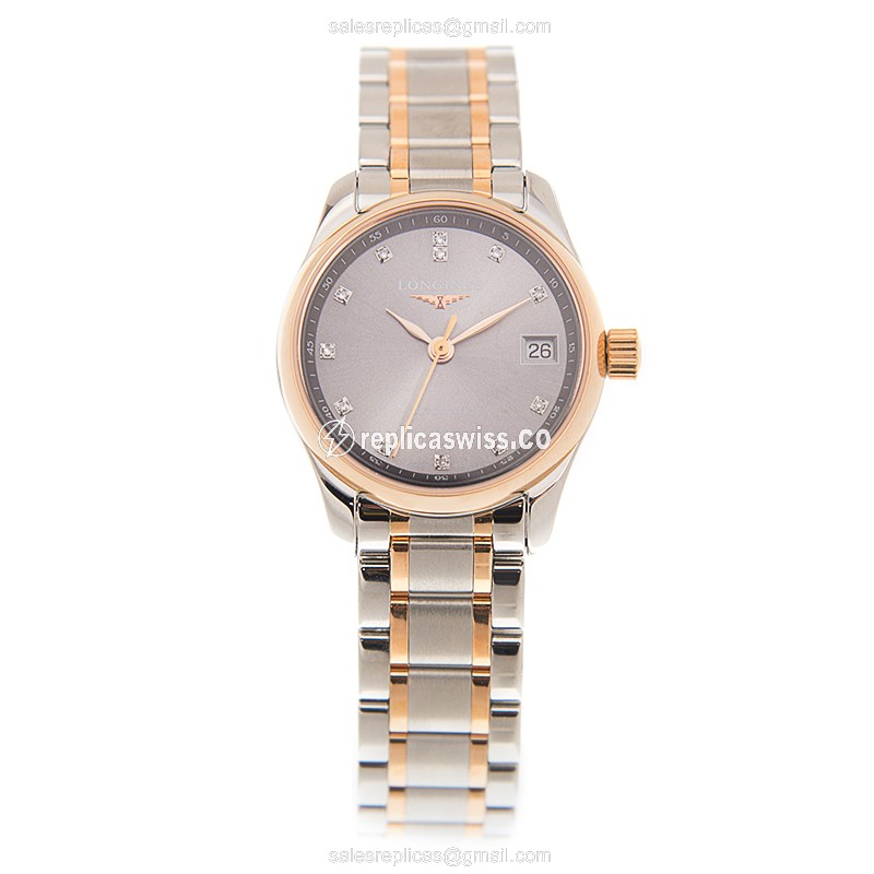 Longines L2.128.5.07.7 Replica - Automatic - 18kt Rose Gold - Steel - Gray Dial - Gold Strap - View 2