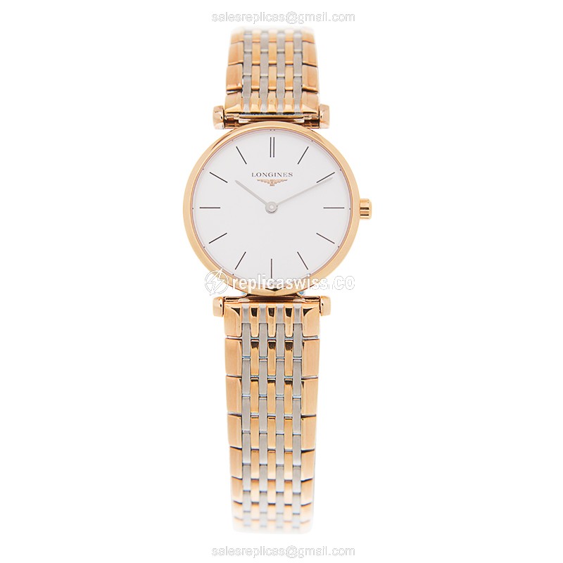 Longines LA GRANDE Quartz 18kt Rose Gold & Steel - Automatic, White Dial, Gold Clasp & Strap - View 2