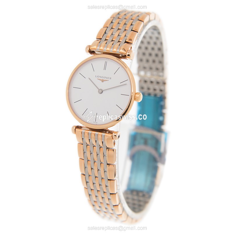 Longines LA GRANDE Quartz 18kt Rose Gold & Steel - Automatic, White Dial, Gold Clasp & Strap - View 3