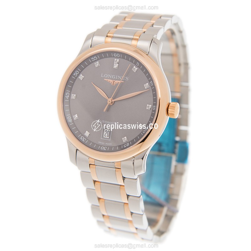 Longines L2.628.5.07.7 Replica - Automatic - 18kt Rose Gold - Steel Case - Gray Dial - Gold Strap - View 3