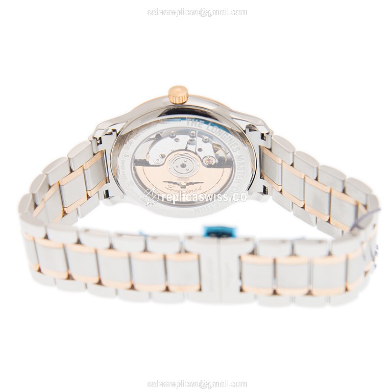 Longines L2.628.5.07.7 Replica - Automatic - 18kt Rose Gold - Steel Case - Gray Dial - Gold Strap - View 4