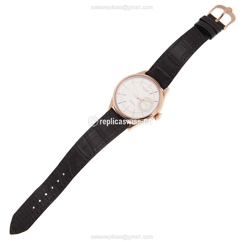 Rolex Cellini Replica - Automatic - 18kt Rose Gold Case - White Dial, Leather Strap - View 2