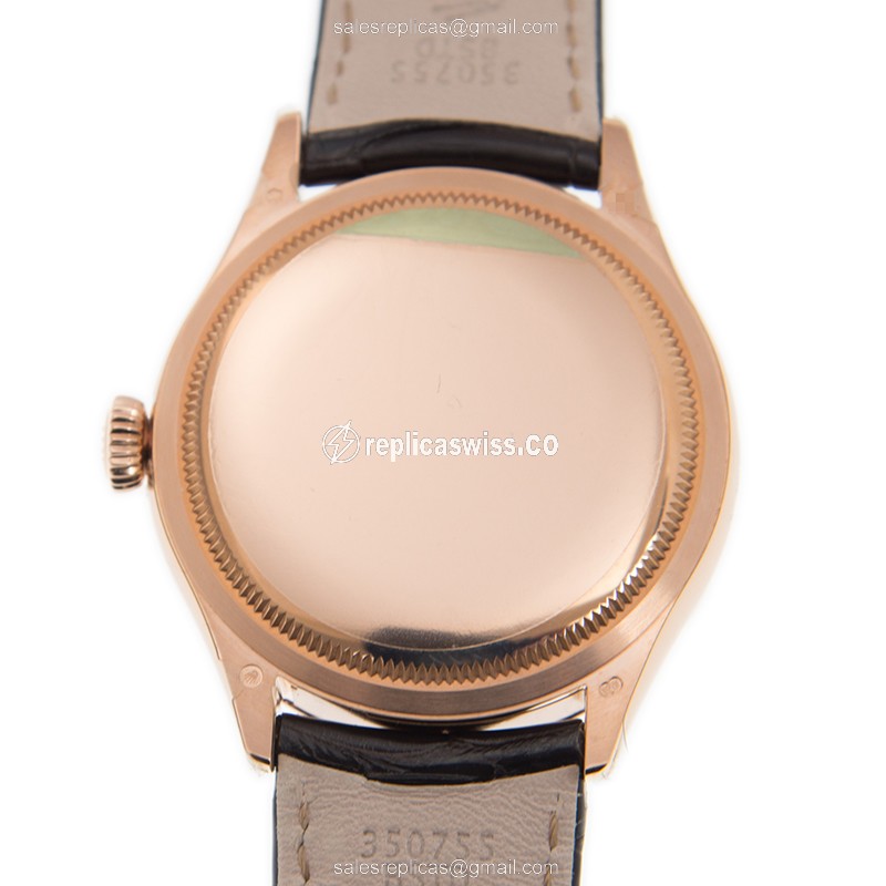 Rolex Cellini Replica - Automatic - 18kt Rose Gold Case - White Dial, Leather Strap - View 3