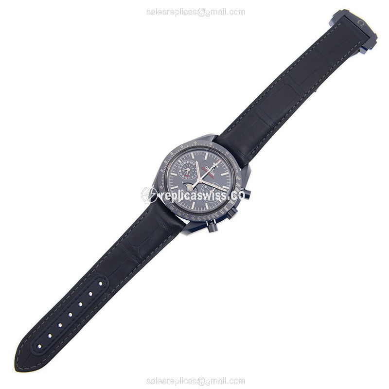 Omega Speedmaster Ceramic Replica - Automatic - Blue Dial - Leather Strap - Blue Clasp - View 2