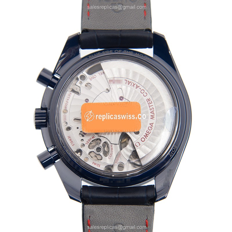 Omega Speedmaster Ceramic Replica - Automatic - Blue Dial - Leather Strap - Blue Clasp - View 3