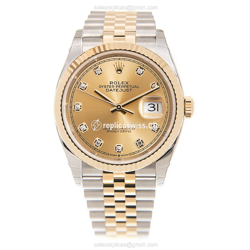 Rolex DATEJUST Replica - Automatic - Gold & Steel Case - Gold Dial - View 2